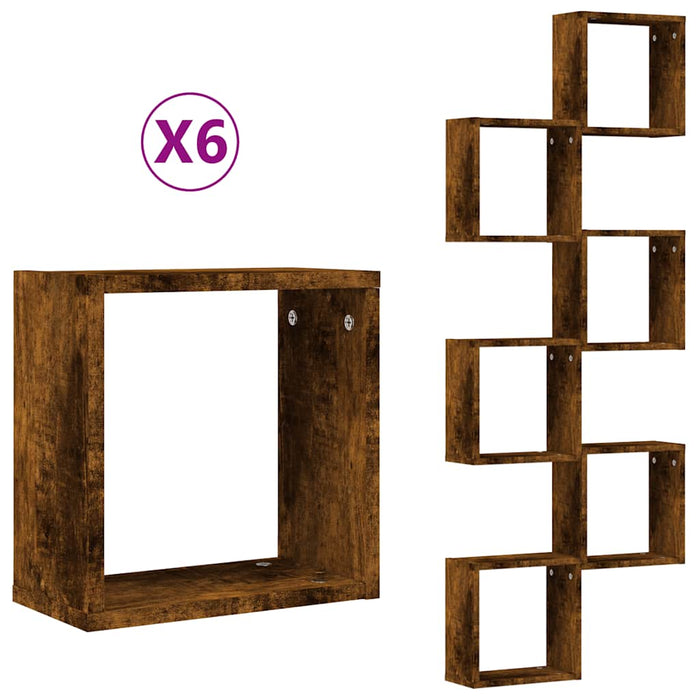 Rafturi cuburi de perete 6 buc Stejar afumat 30x15x30 cm - WALTI WALTI