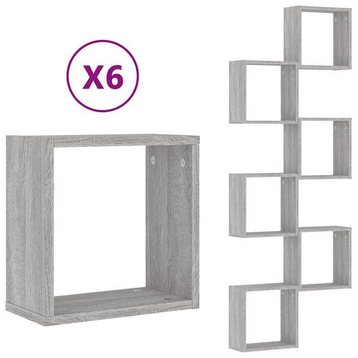Rafturi cub de perete 6 buc Gri Sonoma 30x15x30 cm - WALTI WALTI