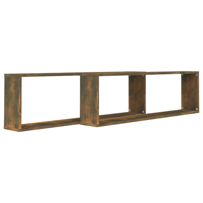 Rafturi de perete cub, 2 buc., stejar fumuriu 100x15x30 cm lemn - WALTI WALTI