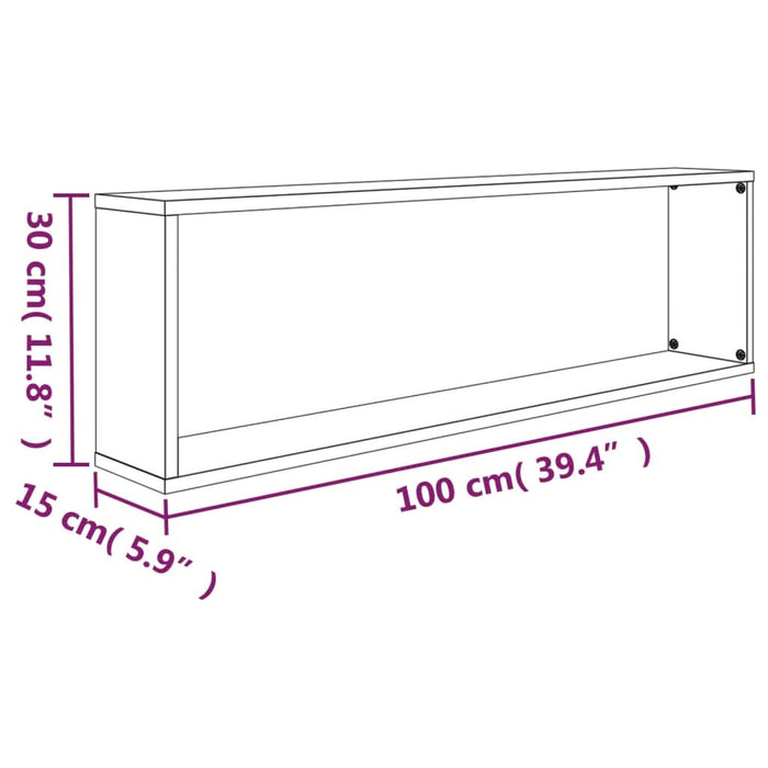 Rafturi de perete cub, 4 buc., stejar fumuriu 100x15x30 cm lemn - WALTI WALTI