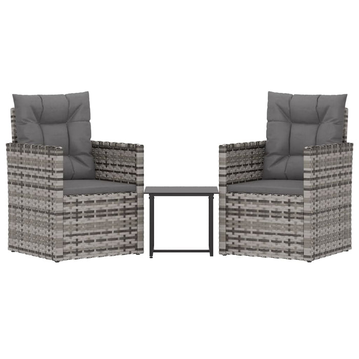 Set mobilier de exterior cu perne, 3 piese, gri, poliratan WALTI