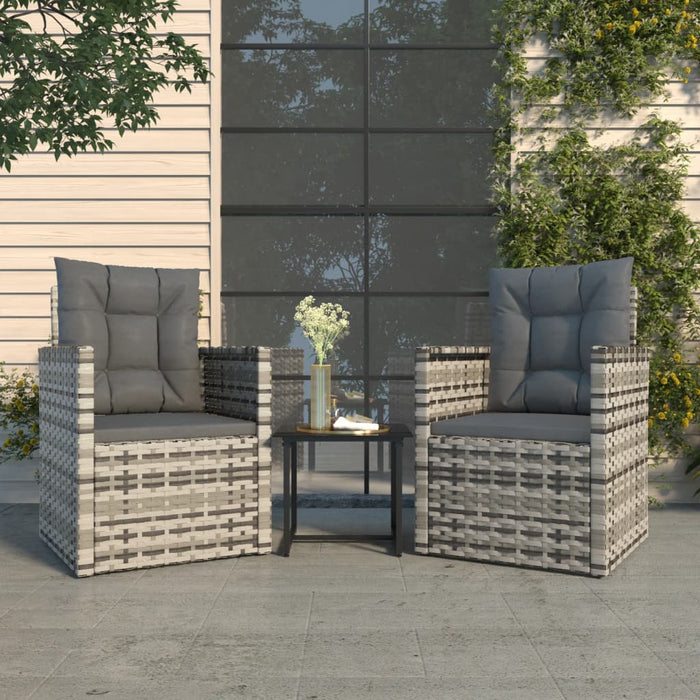 Set mobilier de exterior cu perne, 3 piese, gri, poliratan WALTI
