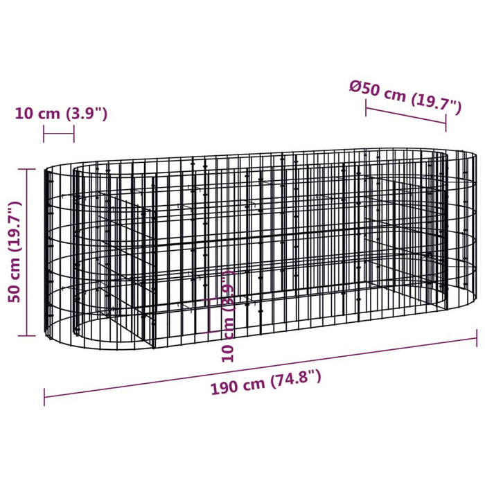 Strat înălțat gabion, 190x50x50 cm, fier galvanizat - WALTI WALTI