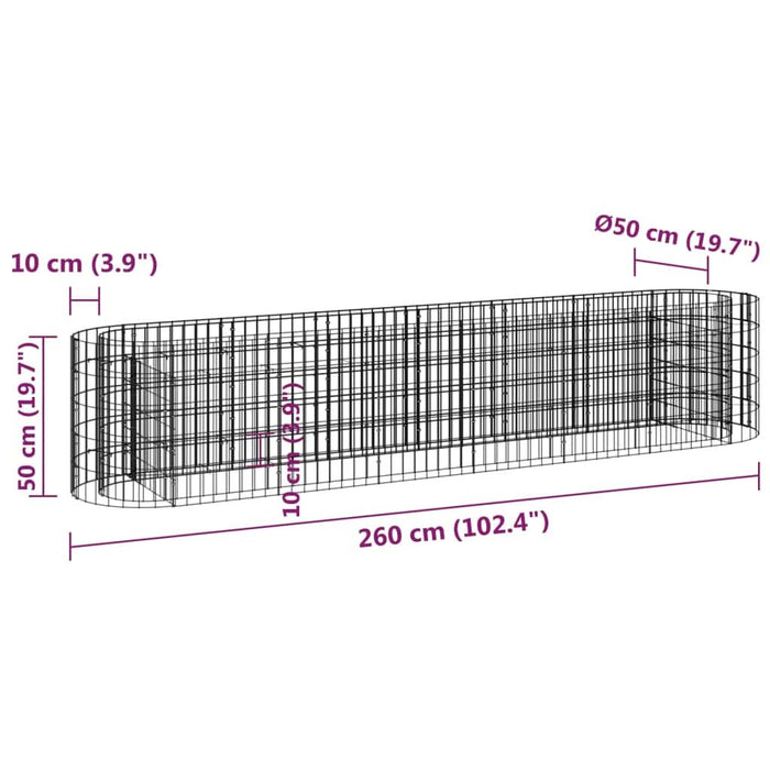 Strat înălțat gabion, 260x50x50 cm, fier galvanizat - WALTI WALTI