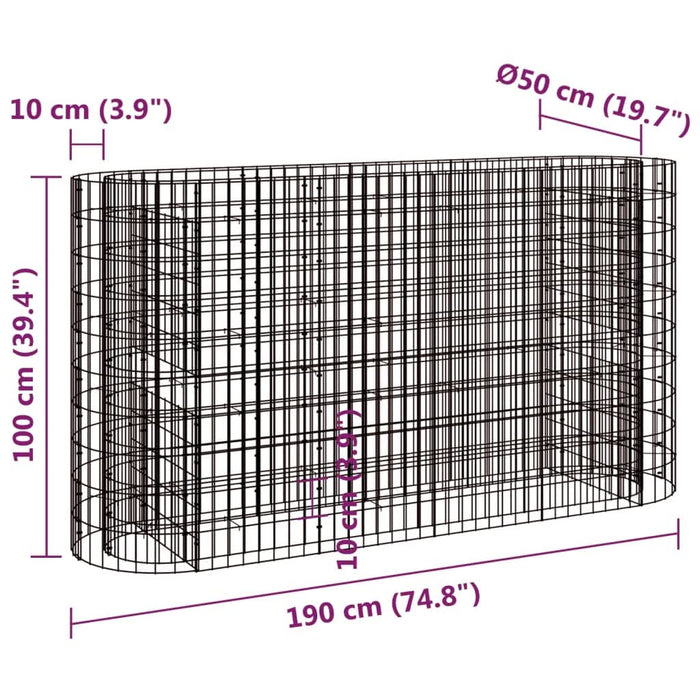 Strat înălțat gabion, 190x50x100 cm, fier galvanizat - WALTI WALTI