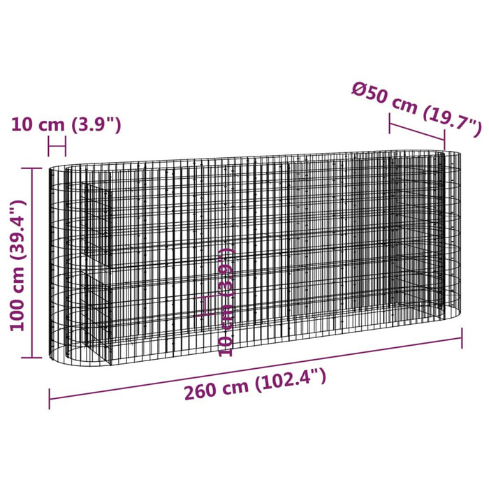 Strat înălțat gabion, 260x50x100 cm, fier galvanizat - WALTI WALTI