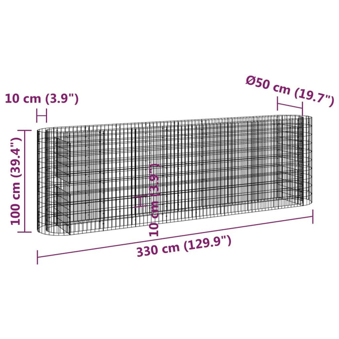 Strat înălțat gabion, 330x50x100 cm, fier galvanizat - WALTI WALTI