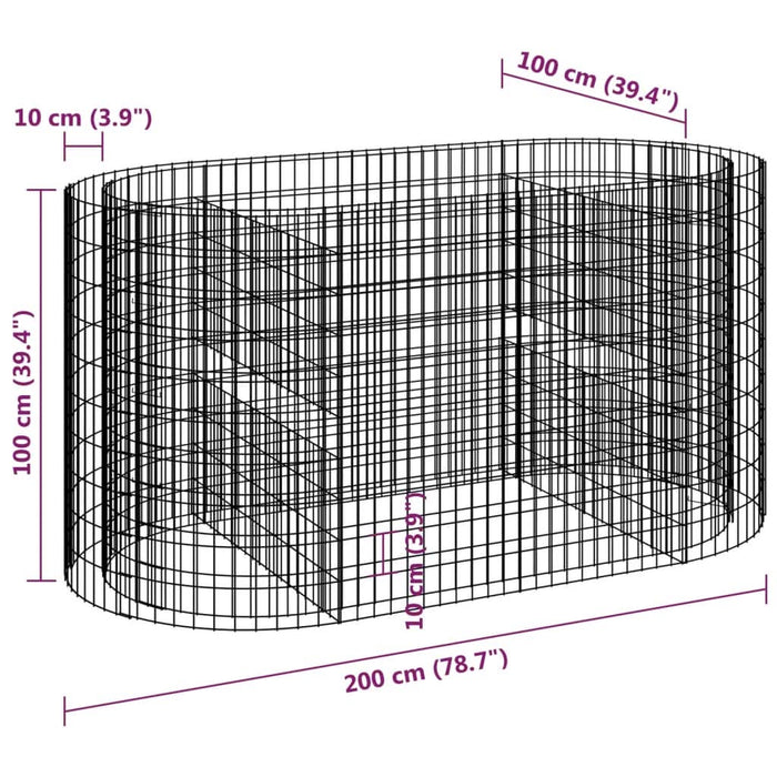 Strat înălțat gabion, 200x100x100 cm, fier galvanizat - WALTI WALTI