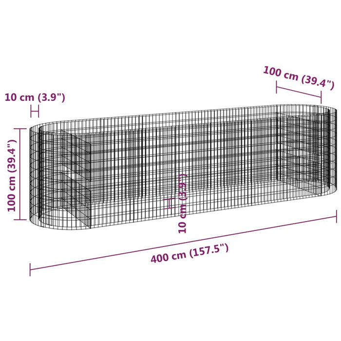 Strat înălțat gabion, 400x100x100 cm, fier galvanizat - WALTI WALTI