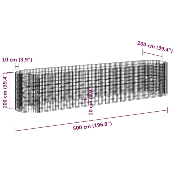 Strat înălțat gabion, 500x100x100 cm, fier galvanizat - WALTI WALTI