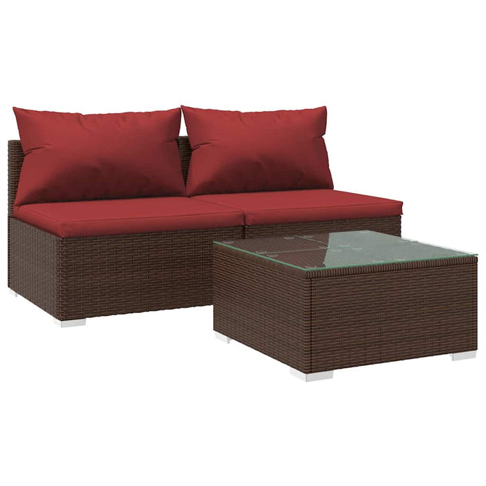 Set mobilier relaxare grădină cu perne 3 piese maro poliratan WALTI