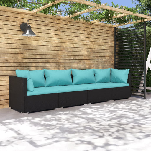 Set mobilier de grădină cu perne, 4 piese, negru, poliratan - WALTI WALTI