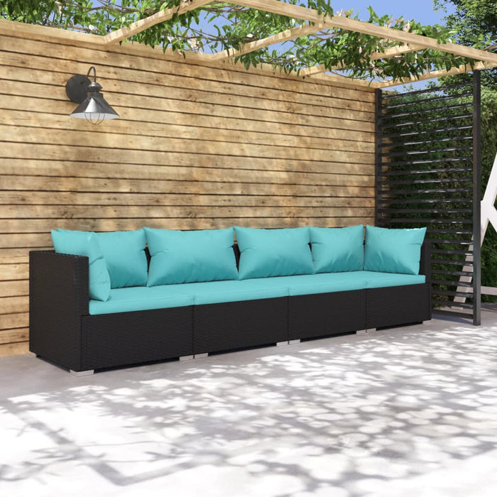 Set mobilier de grădină cu perne, 4 piese, negru, poliratan - WALTI WALTI