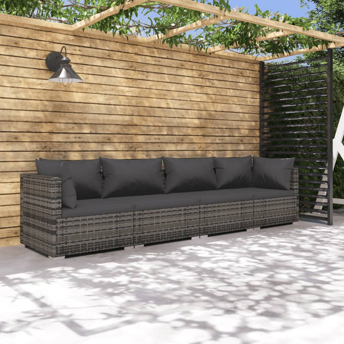 Set mobilier de grădină cu perne, 4 piese, poliratan, gri WALTI