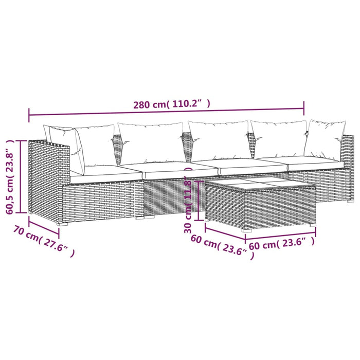 Set mobilier de grădină cu perne, 5 piese, negru, poliratan - WALTI WALTI