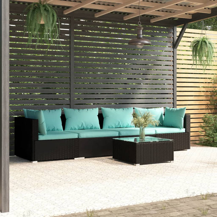 Set mobilier de grădină cu perne, 5 piese, negru, poliratan - WALTI WALTI