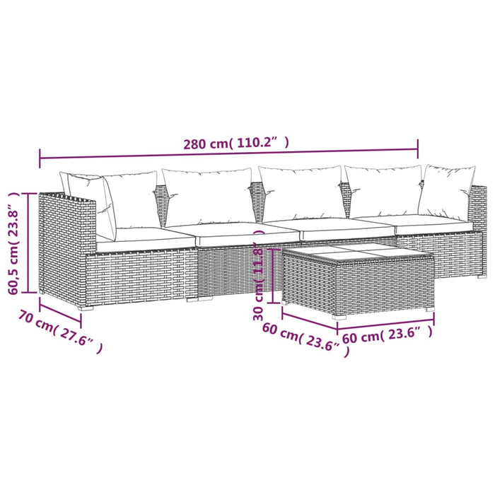Set mobilier de grădină cu perne, 5 piese, maro, poliratan WALTI
