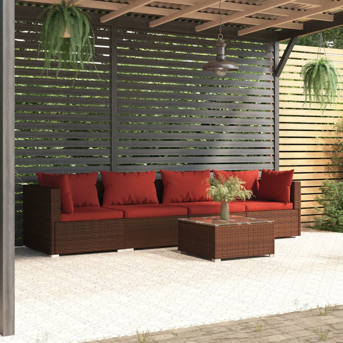 Set mobilier de grădină cu perne, 5 piese, maro, poliratan WALTI
