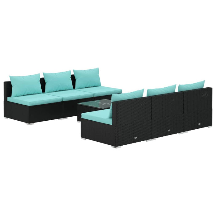 Set mobilier de grădină cu perne, 7 piese, negru, poliratan - WALTI WALTI
