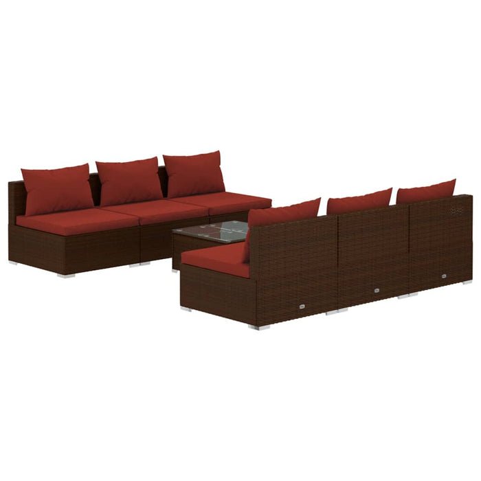 Set mobilier de grădină cu perne, 7 piese, maro, poliratan WALTI