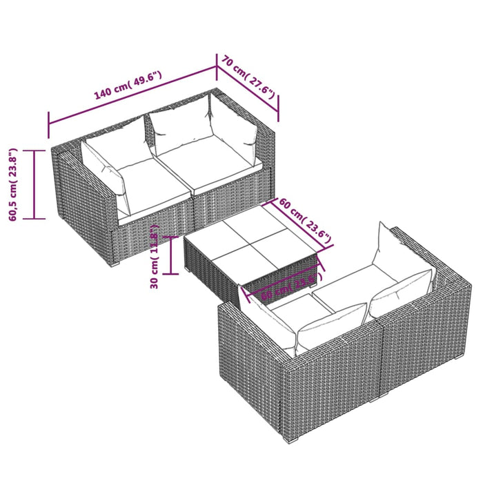 Set mobilier de grădină cu perne, 5 piese, negru, poliratan - WALTI WALTI