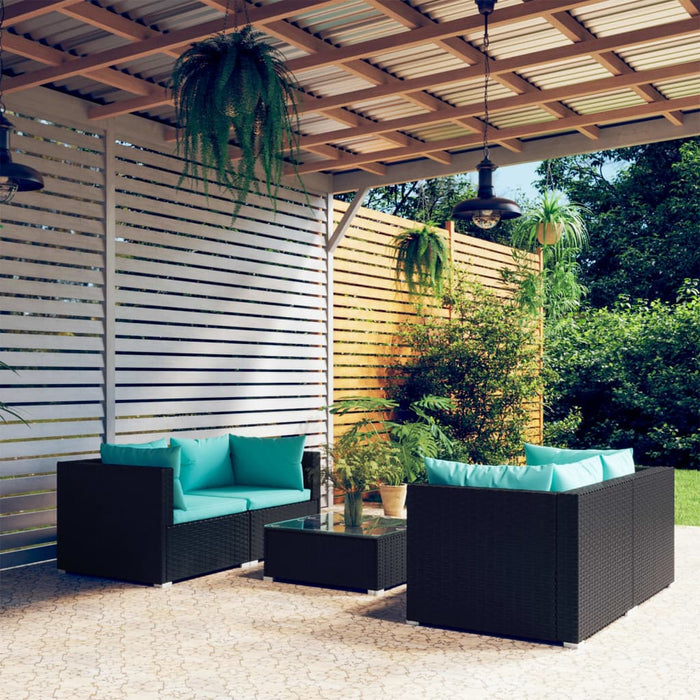 Set mobilier de grădină cu perne, 5 piese, negru, poliratan - WALTI WALTI