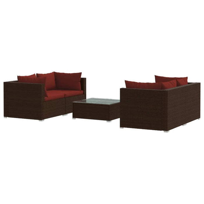 Set mobilier de grădină cu perne, 5 piese, maro, poliratan WALTI