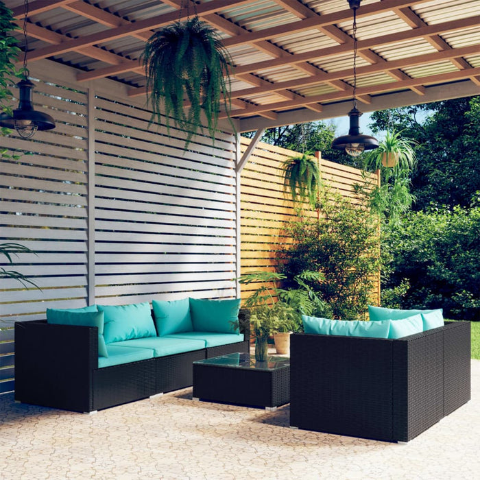 Set mobilier de grădină cu perne, 6 piese, negru, poliratan - WALTI WALTI