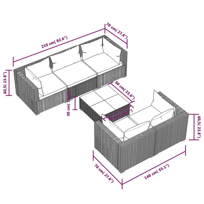 Set mobilier de grădină cu perne, 6 piese, maro, poliratan WALTI