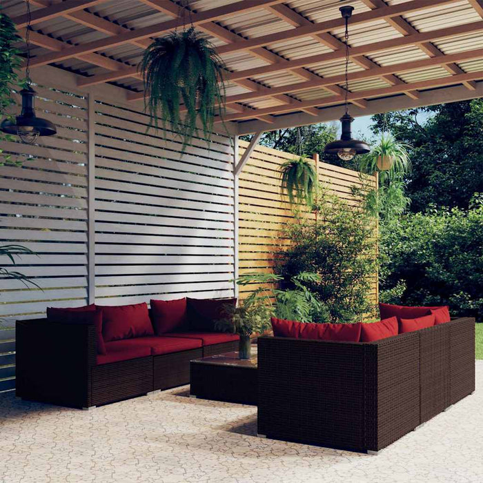 Set mobilier de grădină cu perne, 7 piese, maro, poliratan WALTI