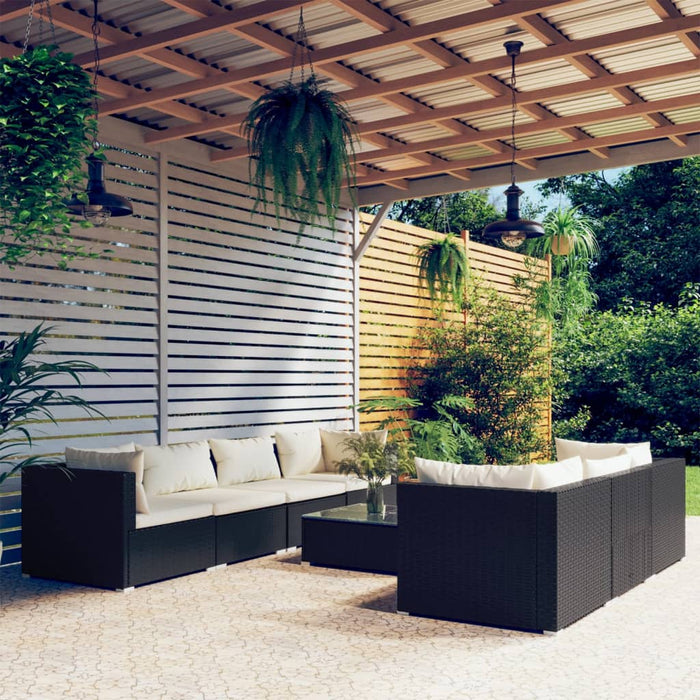 Set mobilier de grădină cu perne, 8 piese, negru, poliratan - WALTI WALTI