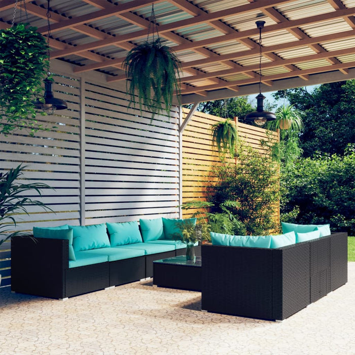Set mobilier de grădină cu perne, 8 piese, negru, poliratan - WALTI WALTI