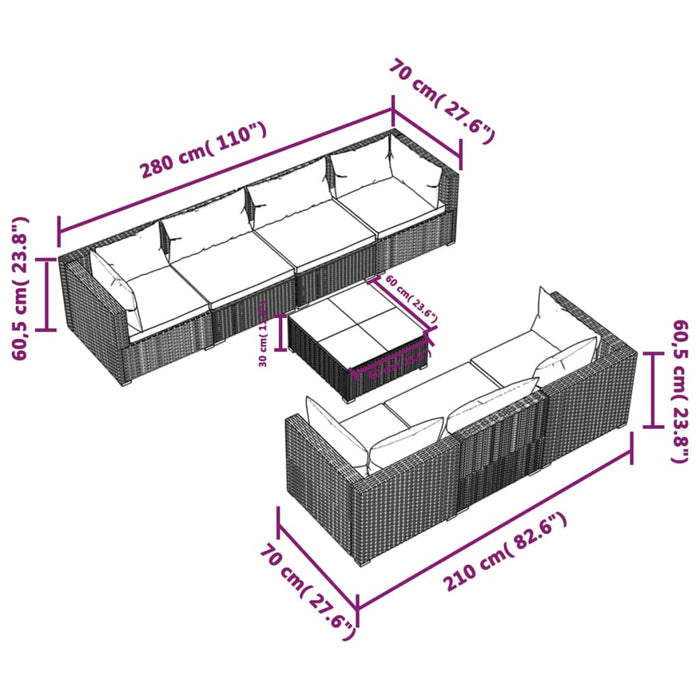 Set mobilier de grădină cu perne, 8 piese, gri, poliratan - WALTI WALTI