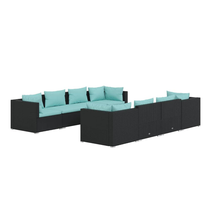 Set mobilier de grădină cu perne, 9 piese, negru, poliratan - WALTI WALTI