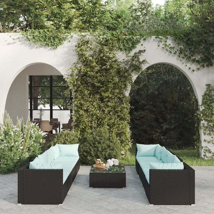 Set mobilier de grădină cu perne, 9 piese, negru, poliratan - WALTI WALTI