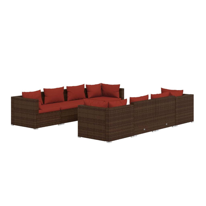 Set mobilier de grădină cu perne, 9 piese, maro, poliratan WALTI