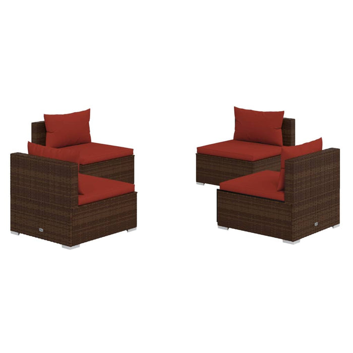 Set mobilier de grădină cu perne, 4 piese, maro, poliratan - WALTI WALTI