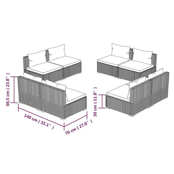 Set mobilier de grădină cu perne, 8 piese, maro, poliratan WALTI