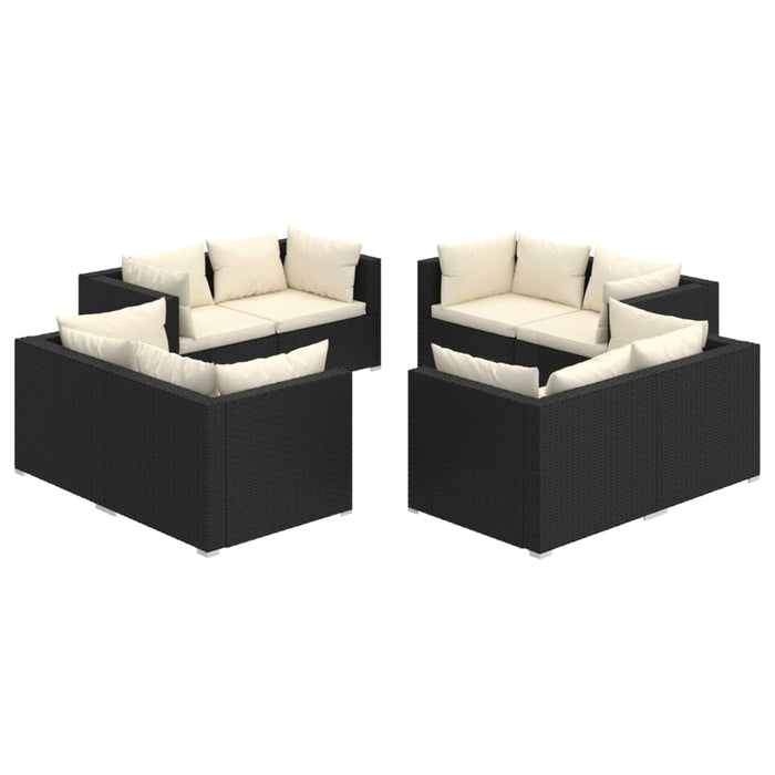 Set mobilier de grădină cu perne, 8 piese, negru, poliratan - WALTI WALTI