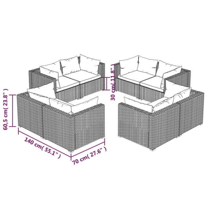 Set mobilier de grădină cu perne, 8 piese, negru, poliratan - WALTI WALTI