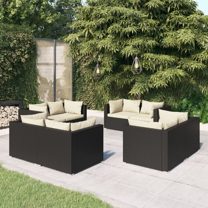 Set mobilier de grădină cu perne, 8 piese, negru, poliratan - WALTI WALTI