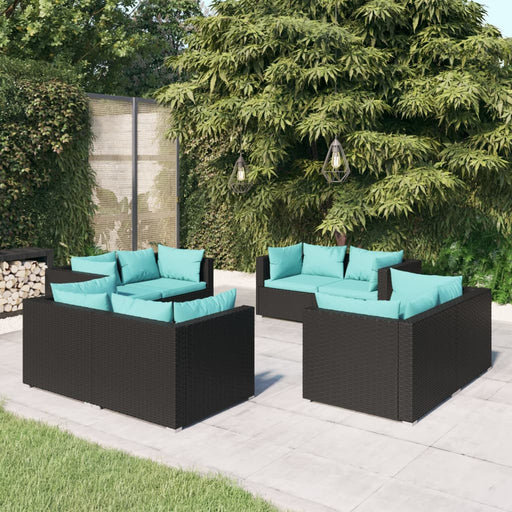 Set mobilier de grădină cu perne, 8 piese, negru, poliratan - WALTI WALTI