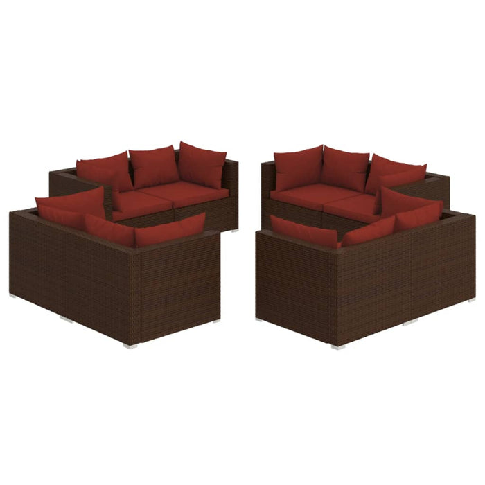 Set mobilier de grădină cu perne, 8 piese, maro, poliratan WALTI