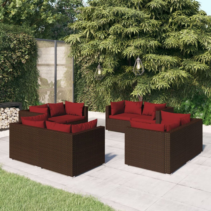 Set mobilier de grădină cu perne, 8 piese, maro, poliratan WALTI