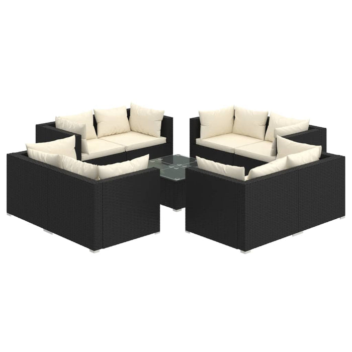 Set mobilier de grădină cu perne, 9 piese, negru, poliratan - WALTI WALTI