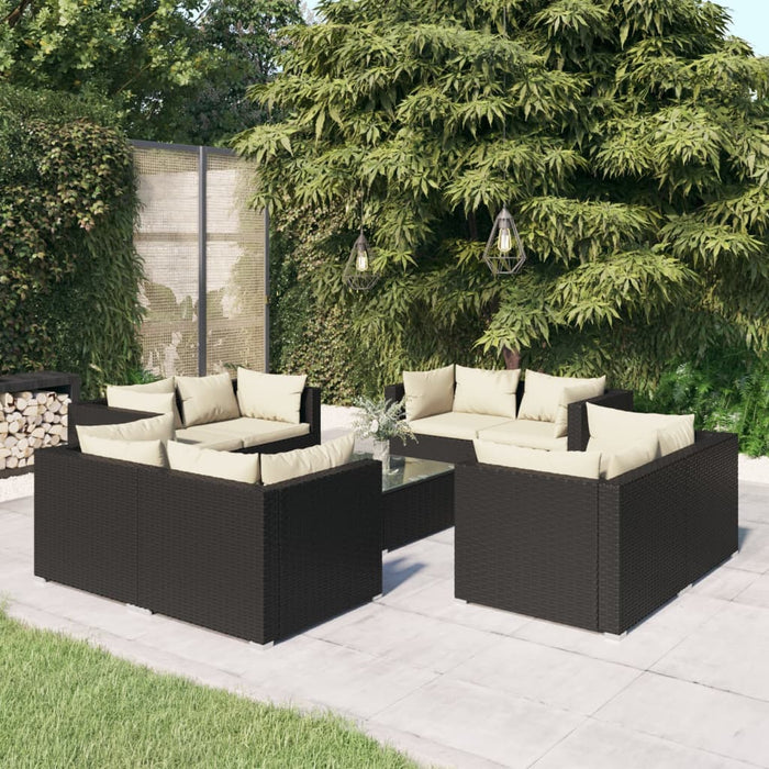 Set mobilier de grădină cu perne, 9 piese, negru, poliratan - WALTI WALTI