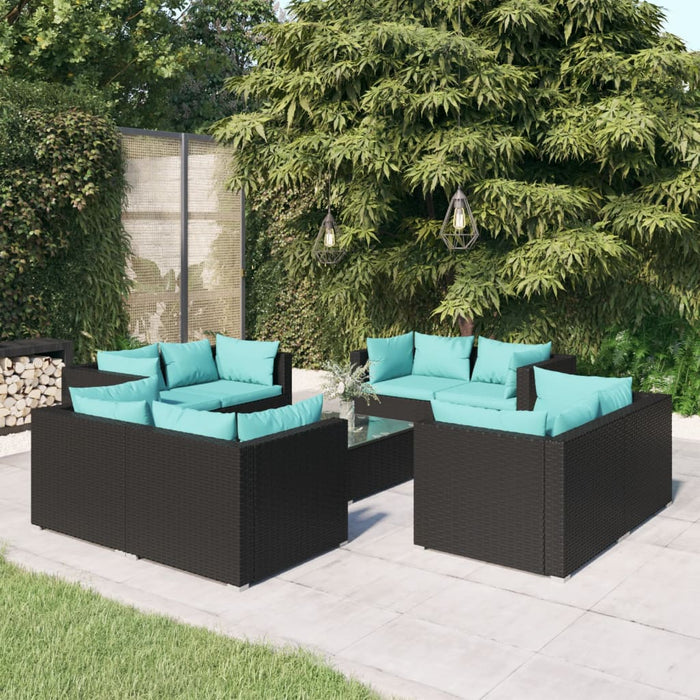 Set mobilier de grădină cu perne, 9 piese, negru, poliratan - WALTI WALTI