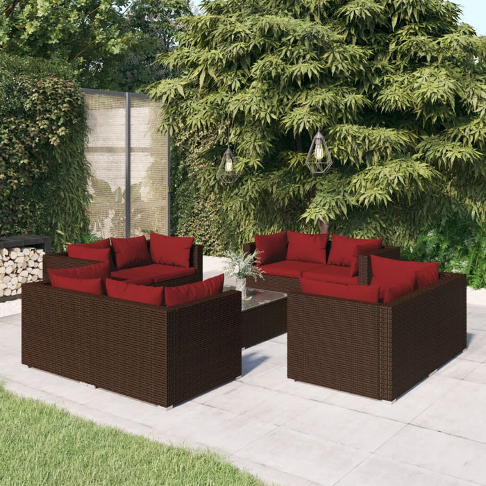 Set mobilier de grădină cu perne, 9 piese, maro, poliratan - WALTI WALTI