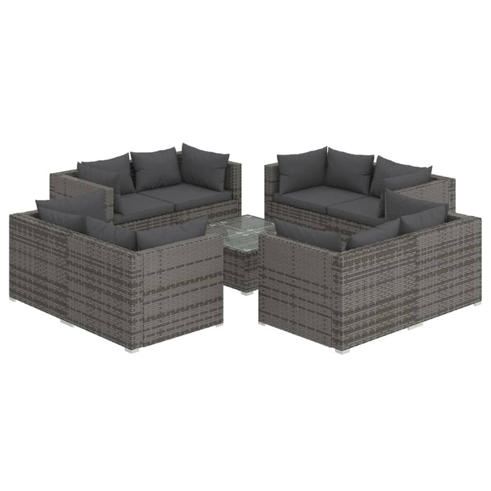 Set mobilier de grădină cu perne, 9 piese, gri, poliratan WALTI