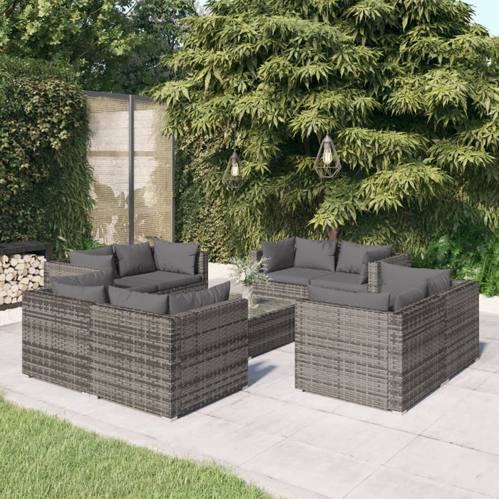 Set mobilier de grădină cu perne, 9 piese, gri, poliratan WALTI